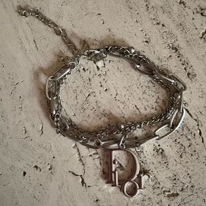 Silver-Tone Charm Chain Bracelet with Dior Letter Pendant